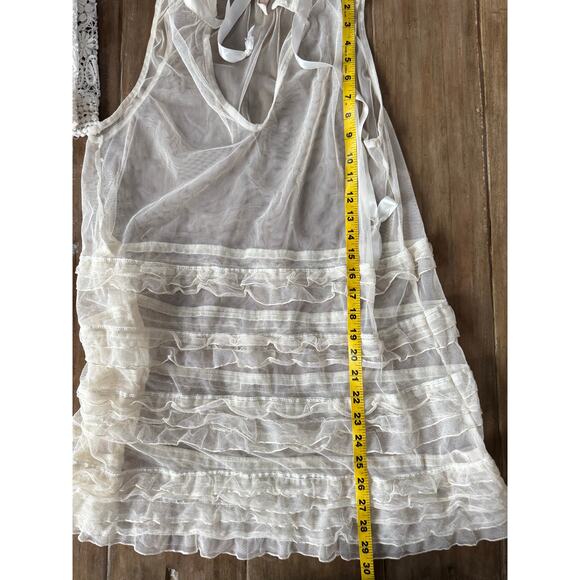 Free People Ivory Sheer Mesh Ruffle Tunic Mini Dress XS Romantic Boho Festival - Picture 4 of 7
